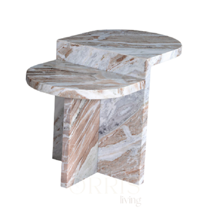 Mesa Auxiliar de Mármol Crema Fantasy, Moderna, Hecha a Mano, Mesita de Noche Decorativa, Base Cruzada Artística, Muebles de Lujo para Dormitorio y Sala de Estar - Product Image 5