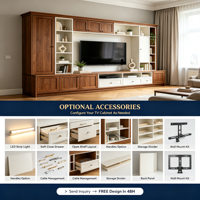 Meuble TV mural intégral sur mesure avec alcôve TV encastrée, étagères ouvertes, portes de placard et tiroirs – Style moderne, OEM/ODM pour salon et hôtel