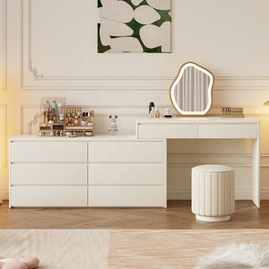 Meubles de chambre à coucher moderne beau design pas cher longue lumière LED maquillage coiffeuse avec miroir et tiroirs - Product Image 4