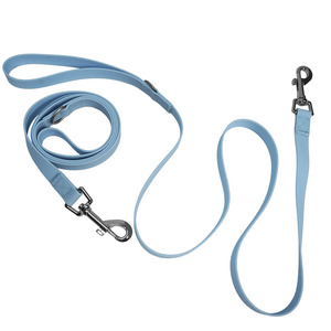 Light Blue Waterproof PVC Dog <b>Collar</b> And <b>Leash</b> Set With Metal Chain D Rings Snap Hook For Outdoor Walking Custom Available - Product Image 2