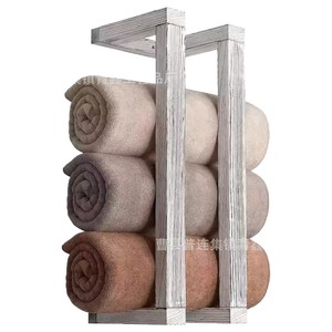 <b>Wooden</b> Towel Rack <b>Rustic</b> Style Wall Mounted For Bathroom Hotel Use Single Layer <b>Shelf</b> Design Brown And White - Product Image 5