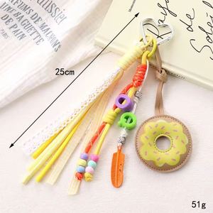 Nouveau porte-clés détachable en cuir PU avec pendentif donut et perles lettres, accessoire mignon pour téléphone - Product Image 4