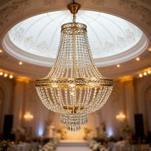 Lampe d'Hôtel, Suspension Cristal K9 Européen, Pendentif Doré, Lustre de Luxe Décoratif de <span class=keywords><strong>Mariage</strong></span> - Product Image 2
