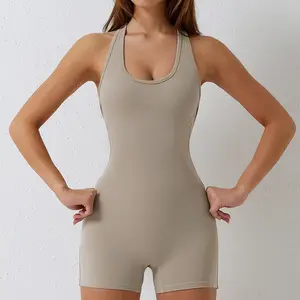Özel Logo kare yaka kolsuz kalça kaldırma orta uyluk dikişsiz SKIM S Bodysuit kadınlar çabuk kuruyan Yoga kıyafeti Shapewear