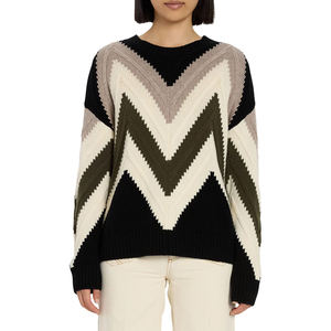 Maglione <span class=keywords><strong>a</strong></span> girocollo da donna personalizzato con motivo <span class=keywords><strong>a</strong></span> <span class=keywords><strong>righe</strong></span> manica lunga Mix di maglione lavorato <span class=keywords><strong>a</strong></span> <span class=keywords><strong>maglia</strong></span> nero bianco marrone - Product Image 1