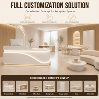 Comptoir de réception octogonal pour salon d'hôtel, table de beauté, coiffure, manucure, spa, en contreplaqué E0 laqué, avec base lumineuse LED moderne