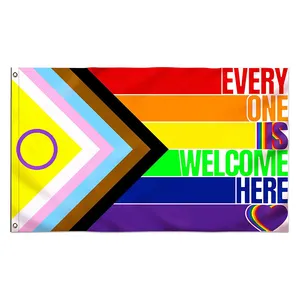 싸구려 100% 폴리 에스테르 새로운 진행 자부심 플래그 3x5 피트 LGBTQ 레인보우 플래그 인터섹스 트랜스 플래그 자부심 날 자부심 황동 그로밋과 깃발