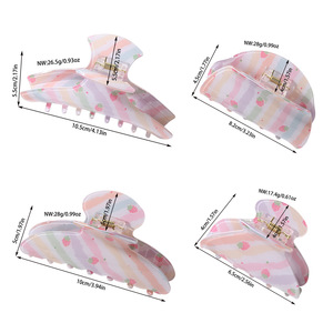 Pinza de pelo acrílica con estampado de fresa y rayas arcoíris, estilo fresco y lindo, accesorio de moda para el cabello para mujeres y niñas - Product Image 2