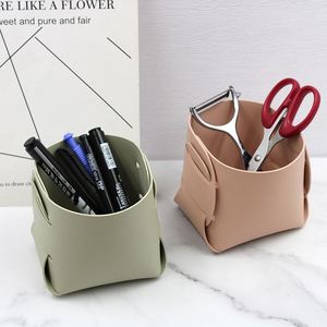 Boîte de rangement de bureau carrée pliable en cuir PU, porte-stylos pour la maison et le bureau, étui de rangement élégant pour petits articles et papeterie, style nordique HR - Product Image 4