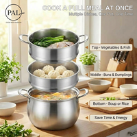 Cuiseur vapeur haut de gamme en acier inoxydable 304, 3 niveaux, 7 L, argent, avec couvercle en verre et logo personnalisé, pour cuisine domestique, grande capacité, utilisation vapeur