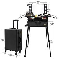 Mallette de maquillage en aluminium avec lumières LED Organisateur de cosmétiques professionnel Studio avec roues et supports de haut-parleur