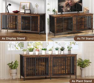 กรงสุนัขสองตัวใหญ่พิเศษ2ตัวแบ่งกรงสุนัขแข็งแรงทนทาน78นิ้วลังไม้หนาสำหรับสุนัขวางทีวีเฟอร์นิเจอร์บ้านสำหรับสุนัขขนาดใหญ่ - Product Image 5