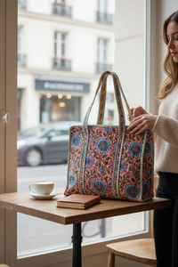 Bolso Tote Acolchado Floral Rosa, Bolso de Hombro de Algodón Hecho a Mano, Bolso Tote Bohemio para Viajes y Uso Diario - Product Image 3