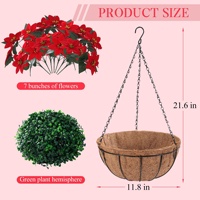 Panier suspendu de poinsettias artificiels, fausses fleurs rouges de Noël pour la véranda, le patio, la décoration extérieure de Noël