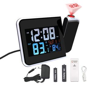 Réveil numérique à projection <span class=keywords><strong>radio</strong></span>-piloté, horloge de bureau LCD électronique avec calendrier, <span class=keywords><strong>projecteur</strong></span> rotatif à 180°, télécommande et capteur, vente en gros - Product Image 3