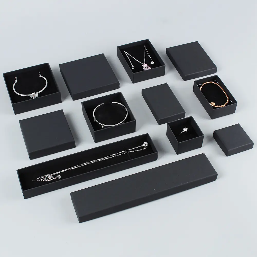 Manufacturer Custom Luxury Multi Size Classic Black Card Ring Earring Necklace Pendant Bracelet Paper Packaging Jewelry Box