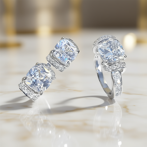 Anillo de Diamantes de Oro Blanco para Mujer T0051, Corte Cojín, Color D, Diamante Natural, Estilo Clásico de Compromiso, Talla 8 - Product Image 2