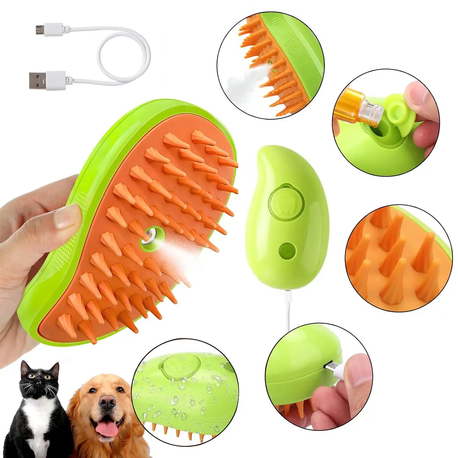 2024 Schlussverkauf Silikon Hunde und Katzen Dampfbürste Pflege elektrische Haarentfernung Sprühbürste für Haustiere