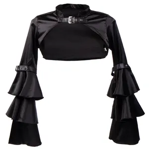 Corsé de manga larga para mujer, Tops de terciopelo, chal, botón para fiesta, ropa gótica Steampunk, negro, gran oferta