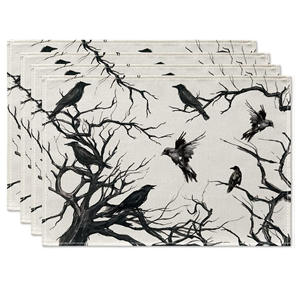 Набор из 4 осенних салфеток PANDA с рисунком тыкв и листьев для Хэллоуина, Дня Благодарения и урожая, винтажный стиль, полиэстер, 12x18 дюймов, для декора стола на вечеринку - Product Image 4