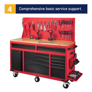 Hệ thống tủ dụng cụ bằng thép kim loại công nghiệp hạng nặng, màu đỏ, cỡ lớn, có bàn làm việc tích hợp, dành cho nhà để xe và xưởng. - Product Image 3