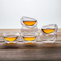 Tasse à thé en verre Chawan personnalisée résistante à la chaleur en bambou, tasse isolante en verre borosilicate à double paroi avec infuseur à thé