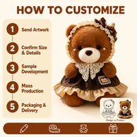 Ours en peluche marron en robe de dentelle et bonnet avec patch 'Love', ours en peluche doux, cadeau