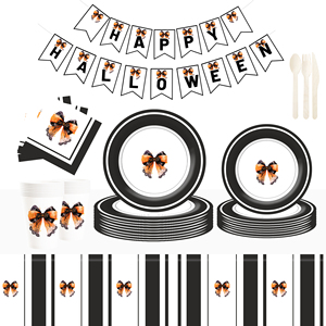 DAMAI Black Bow Birthday Party Supplies Serve 8 Disposable Tableware Set for Birthday Party Game Day Paper Plates and Napkins - Product Image 1