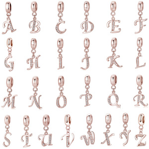 Colgante de Plata de Ley S925 con Circonita, 26 Letras del Alfabeto Inglés, Chapado en Oro Rosa, Minimalista, para Pulsera, Collar, Accesorios de Plata DIY - Product Image 2