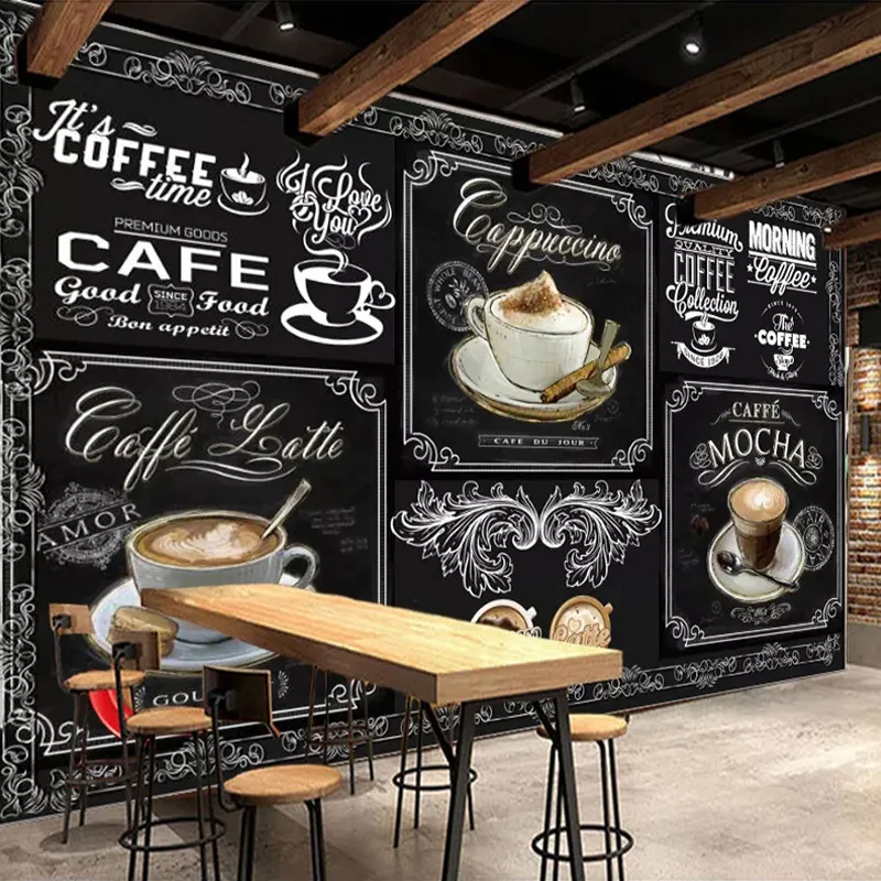 Custom 3D Photo Mural Wallpaper European Style Retro Hand Painted Blackboard Coffee Restaurant Cafe Decor Wallpaper Painting