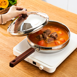 316L Stainless Steel Non-Stick Frying <b>Pan</b> with Lid Wooden Handle Modern Kitchen Gas Induction Hand Wash Only - Product Image 2