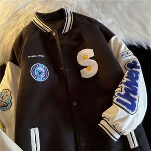 Nouvelle <span class=keywords><strong>veste</strong></span> de baseball en coton d'hiver avec broderie de lettres de marque et manches en cuir, pour couple, vestes en coton pour hommes - Product Image 3