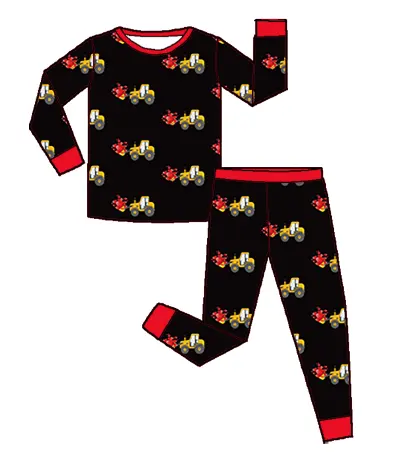 QingLiカスタマイズハートイントラックプリントツーピースラウンジセット竹女の赤ちゃん服セットパジャマロンパース