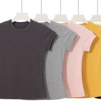 Kaos Wanita Trendy 230GSM Warna Solid Slim Fit Kerah Bulat Musim Panas Y2K Streetwear Lengan Pendek