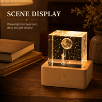 Cube de cristal gravé au laser 3D personnalisé avec base en bois LED, lumière de nuit, cadeau personnalisé avec photo ou logo, décoration