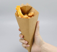 Boîte à frites et nuggets de poulet en papier kraft conique jetable, recyclable, avec logo personnalisé en relief et pelliculage mat, et plateau de trempage