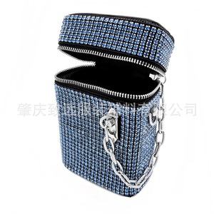 Lake Blue Rhinestone Crossbody Bag 18x12x7cm Zipper Closure Portable Women's Shoulder Bag Vertical <b>Square</b> Shape - Product Image 2