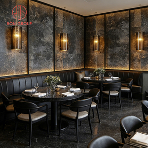 Muebles de Restaurante de Lujo Modernos y Elegantes, Mesas Redondas de Mármol con Sillas de Cuero Negro para Uso Comercial - Product Image 3