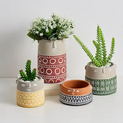 Симпатичные абстрактные цементные украшения AAA210 в скандинавском стиле, цветочные горшки, кофейни, искусственные растения, горшок для лица, цветочный горшок