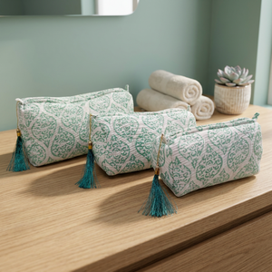 Dot Quilted Cosmetic Organizer <b>Case</b> Set-Eco-Friendly Bridal Gift with Cotton Fabric Durable & Lightweight - Product Image 3