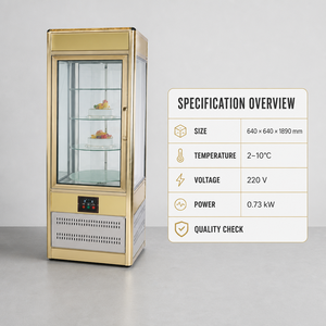 Refrigerador Comercial con Vitrina de Vidrio de Cuatro Lados, 2-10 °C, 220 V, 0.73 kW, Vitrina Vertical para Pasteles, para Panadería, Cafetería, Tienda de Postres - Product Image 6