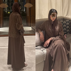 Nuova Collezione 2026: Elegante Abaya Aperta per Donne Musulmane, Cardigan Lungo in Stile Mediorientale, Moda Araba con Pieghe e Pizzo Floreale - Product Image 3