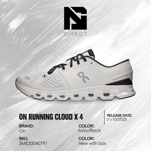 Chaussures de sport de luxe On Cloud X 4 'ivoire noir', respirantes, à lacets, pour la marche et la course - Product Image 6
