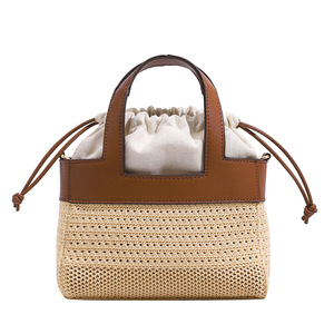 Nouveau Sac Panier Tressé d'Été 2026 pour Femme, Sac à Main Décontracté en Silicone Haut de Gamme avec Cordon de Serrage et Bandoulière en Coton Color-Block - Product Image 5