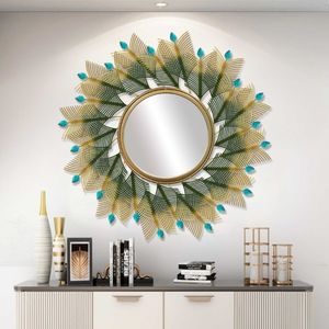 Specchio <span class=keywords><strong>in</strong></span> <span class=keywords><strong>Ferro</strong></span> con Piume di Pavone di Lusso, Decorazioni da Parete per Soggiorno, Ingresso e Corridoio - Product Image 3