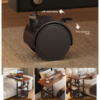 Table d'appoint de chambre à coucher réglable sur roulettes, roues pivotantes fluides, hauteur réglable, structure en bois, design minimaliste moderne, utilisation au bureau, OEM