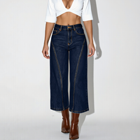 Jean taille haute de qualité supérieure, coupe droite oversize respirante, style streetwear, jambe large, en denim bleu pour femme