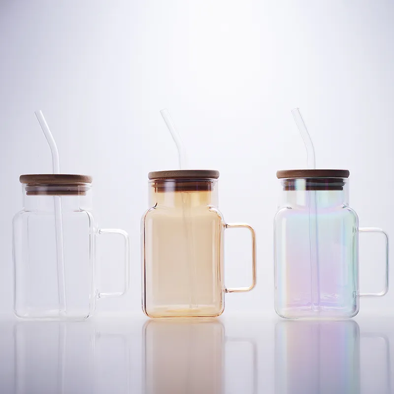 Grosir gelas minum borosilikat tinggi bening/kuning/warna-warni gelas dengan pegangan