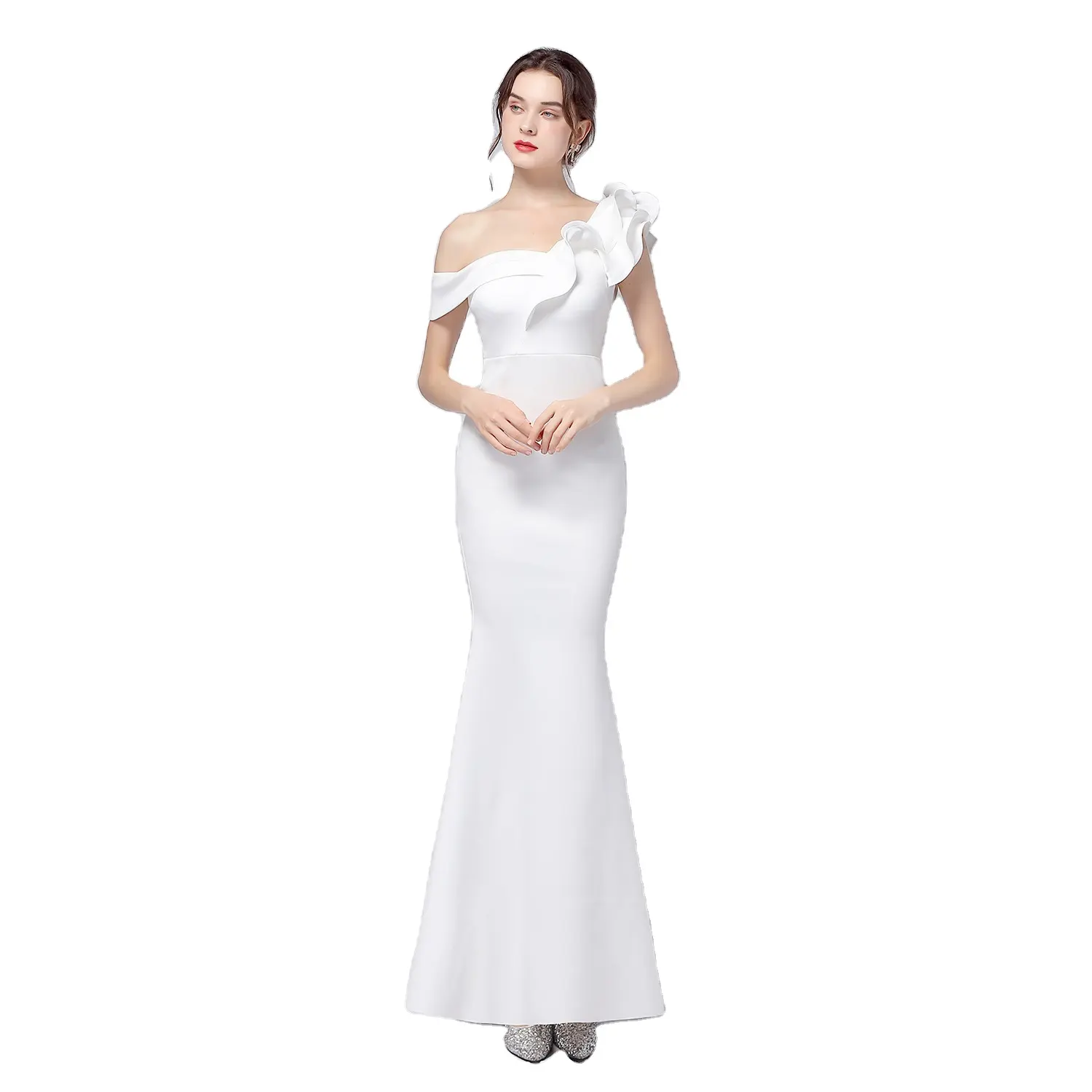 Luxury Dinner Gowns Wedding Dress Bridal Gown Evening Fabric White Fish Tail Evening Dresses Women Long