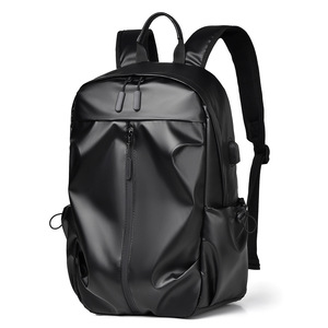 Laptop <b>Backpack</b> <b>Waterproof</b> Lightweight 15 Inch Business Travel Black Solid Color Coating Polyester Lining - Product Image 2